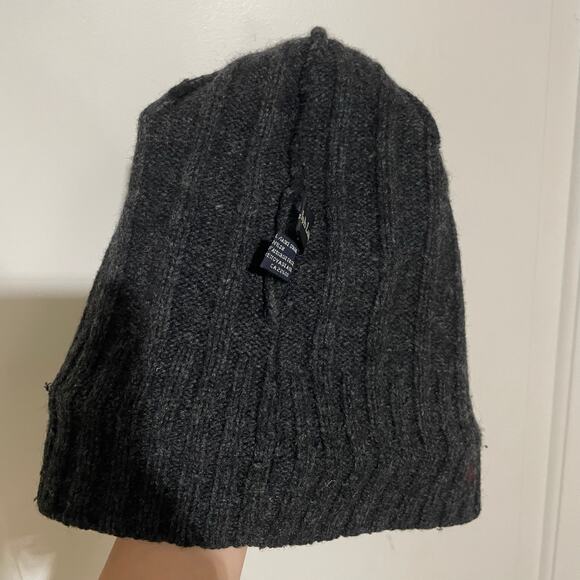 Polo Ralph Lauren Lambs Wool Charcoal Grey Gray Knit Beanie Red Polo Logo Unisex - Picture 5 of 8